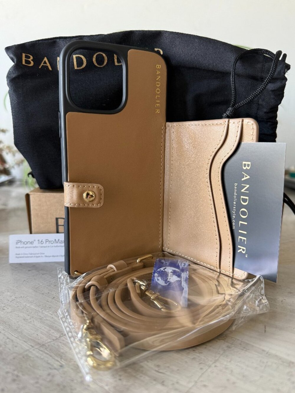 Bandolier Mila MagSafe iPhone 16 Pro Max Tan Leather Crossbody Case NEW